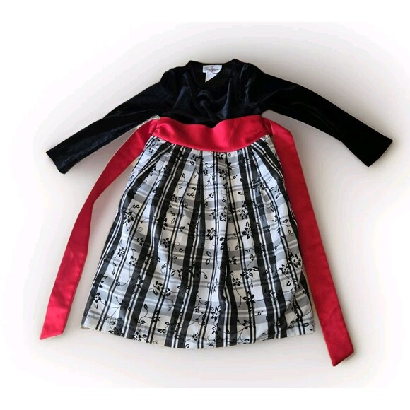 Rare Editions Dress Girls Size 6 Plaid With Black Velvet & Red Silk Bow Holiday - Picture 3 of 10